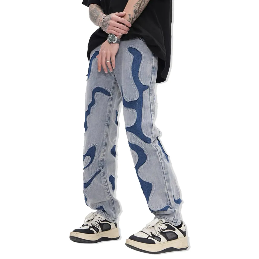 Past Future | Hip Hop Blue Patchwork Jeans