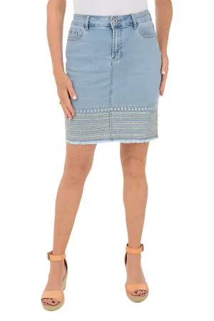 Pastel Rhinestone Hem Denim Skort