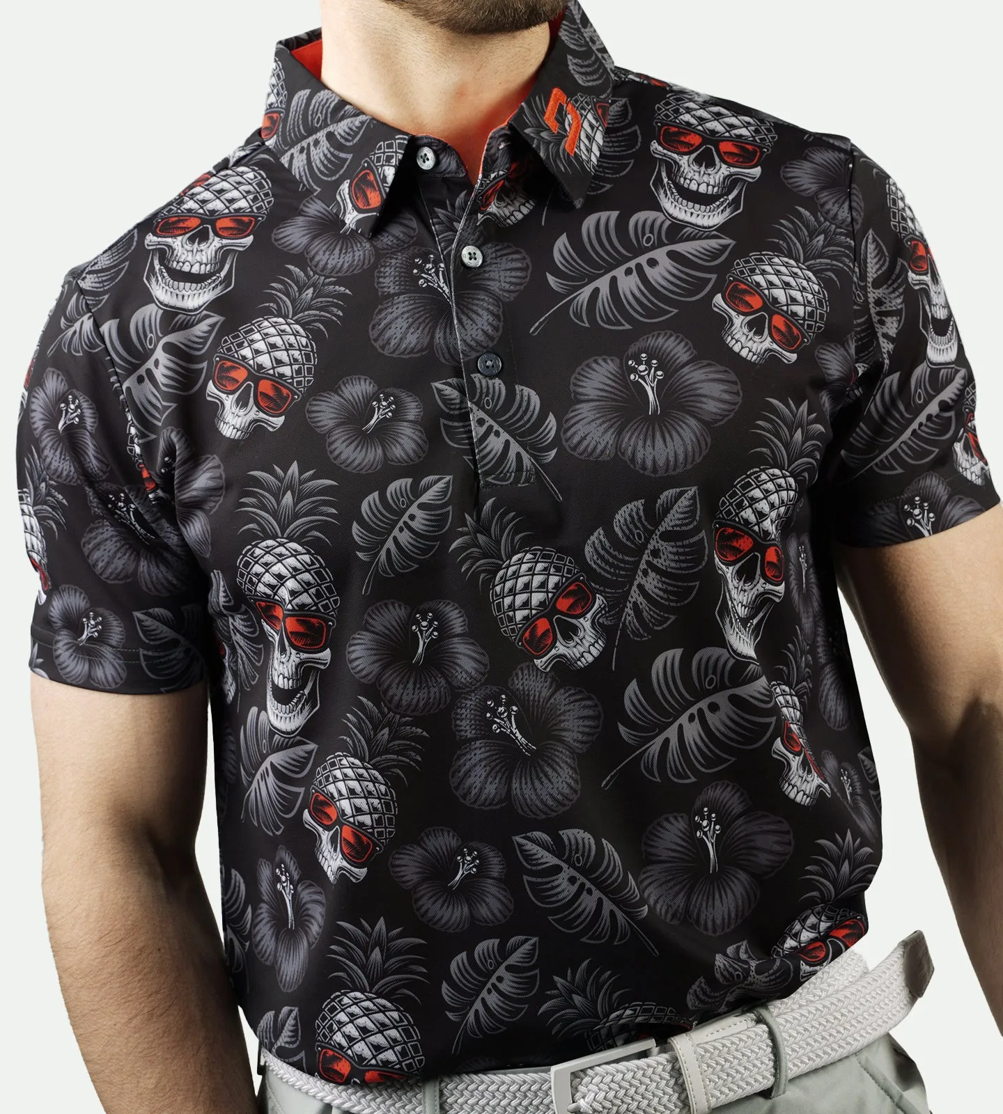 PINEAPPLE SKULLZ POLO - BLACK/ ORANGE