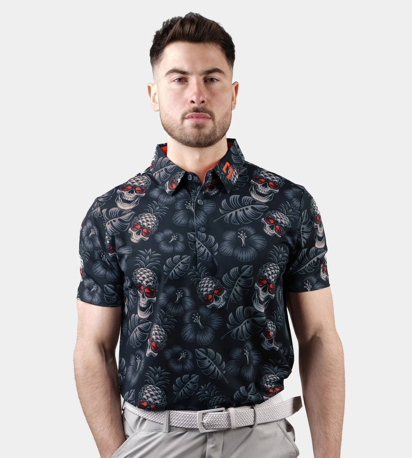 PINEAPPLE SKULLZ POLO - BLACK/ ORANGE