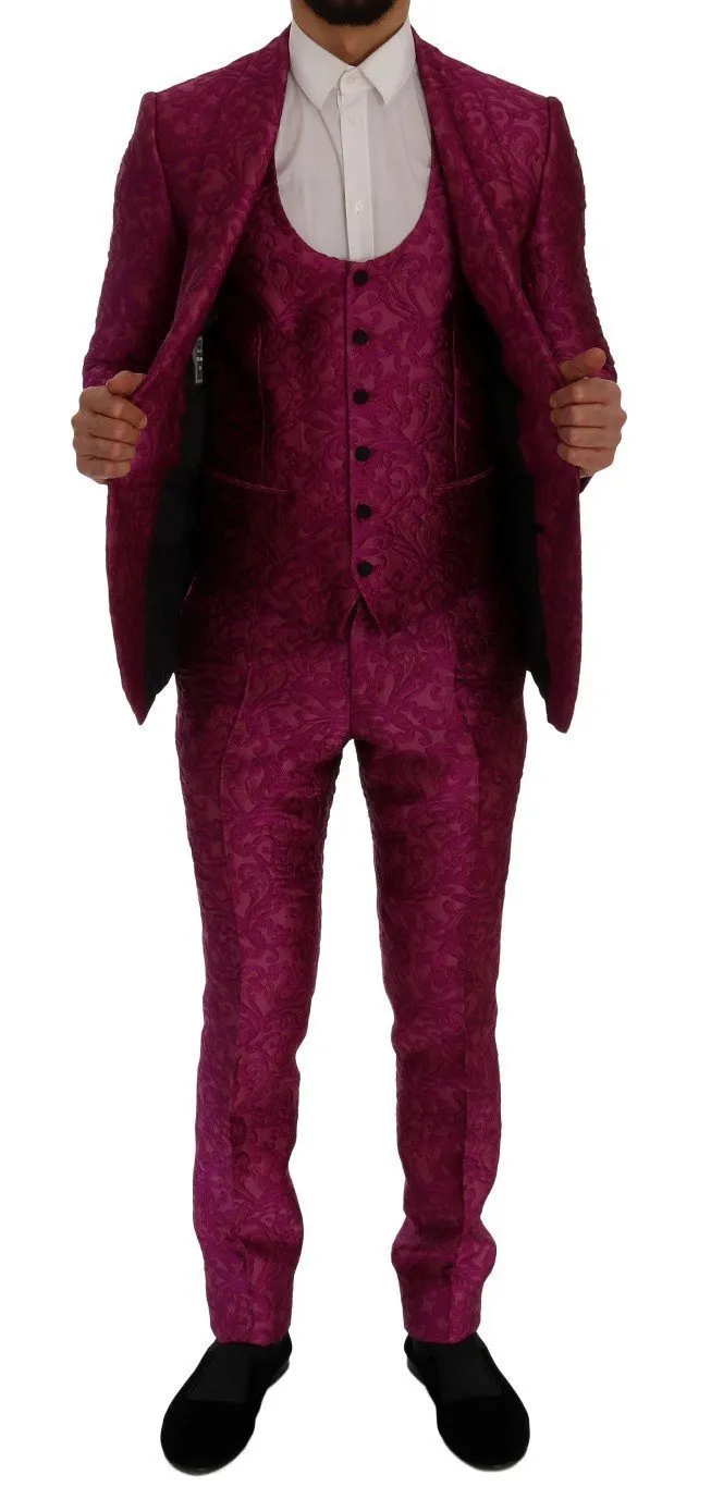 Pink Jacquard 3 Piece Slim fit Suit
