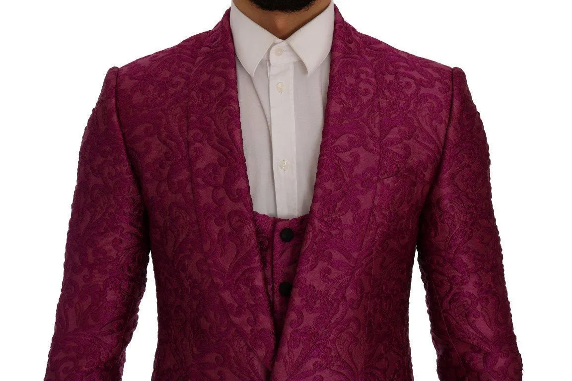 Pink Jacquard 3 Piece Slim fit Suit