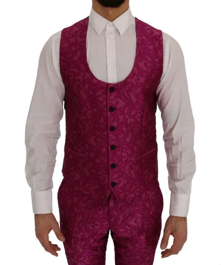 Pink Jacquard 3 Piece Slim fit Suit