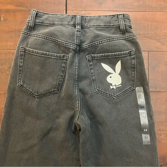 PLAYBOY By PacSun Denim Black Wash Jeans High Rise Straight Leg Slit Hem Size 24