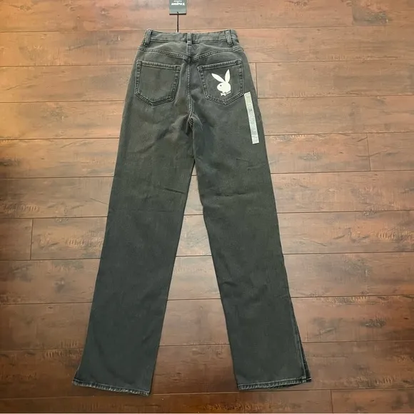 PLAYBOY By PacSun Denim Black Wash Jeans High Rise Straight Leg Slit Hem Size 24