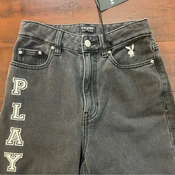 PLAYBOY By PacSun Denim Black Wash Jeans High Rise Straight Leg Slit Hem Size 24