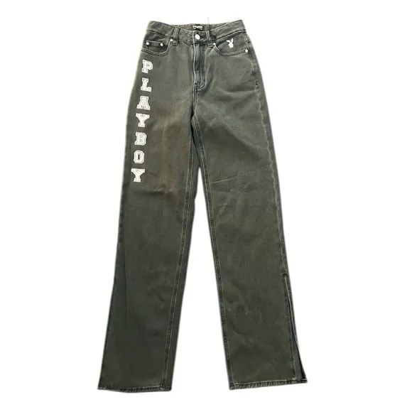 PLAYBOY By PacSun Denim Black Wash Jeans High Rise Straight Leg Slit Hem Size 24