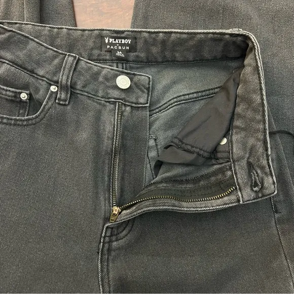 PLAYBOY By PacSun Denim Black Wash Jeans High Rise Straight Leg Slit Hem Size 24