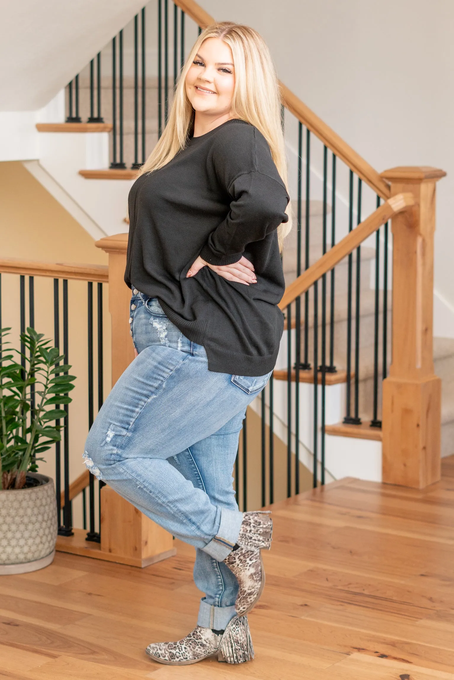 Plus Size Teagan Mid Rise Button Fly Boyfriend (Long Inseam Option)