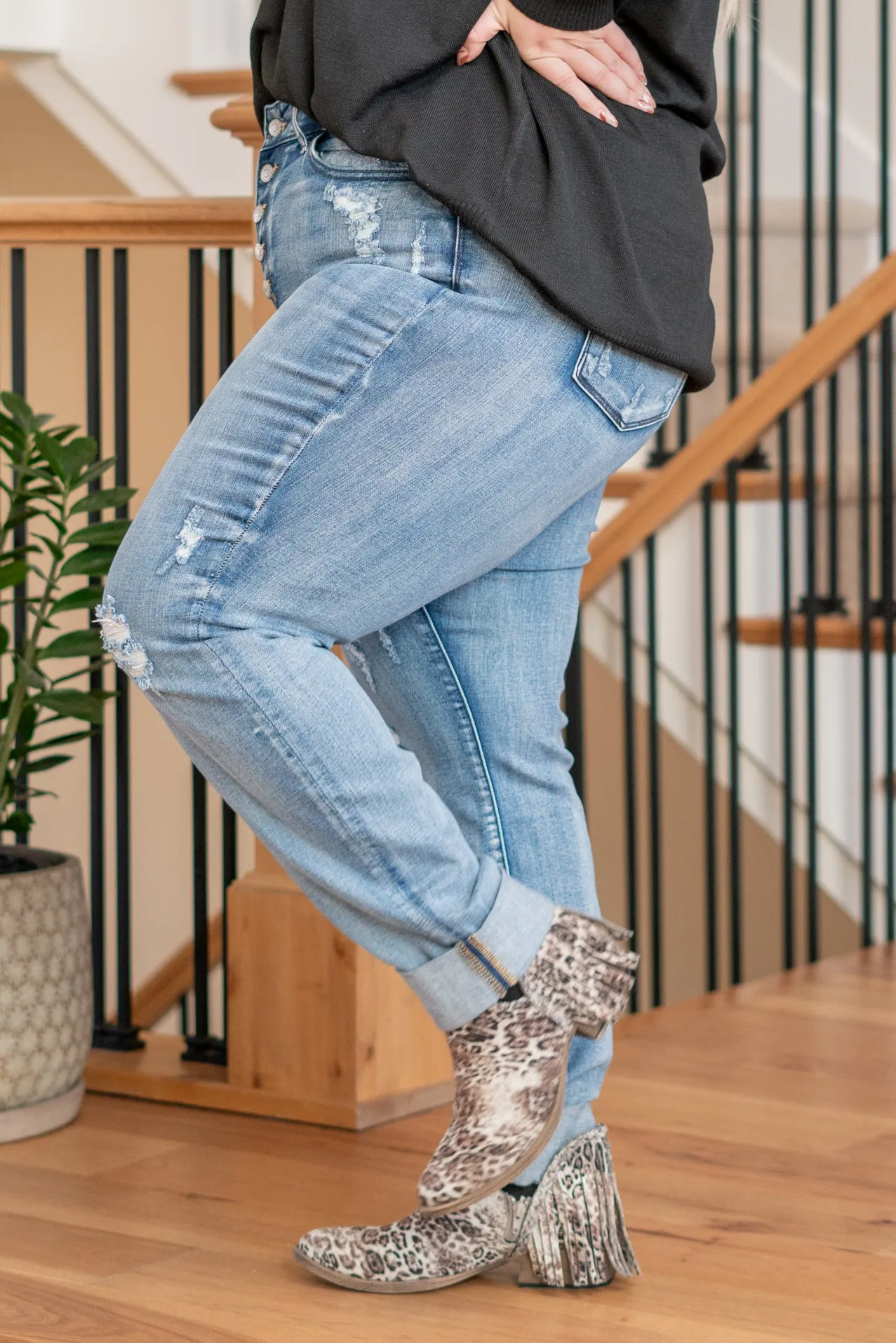 Plus Size Teagan Mid Rise Button Fly Boyfriend (Long Inseam Option)
