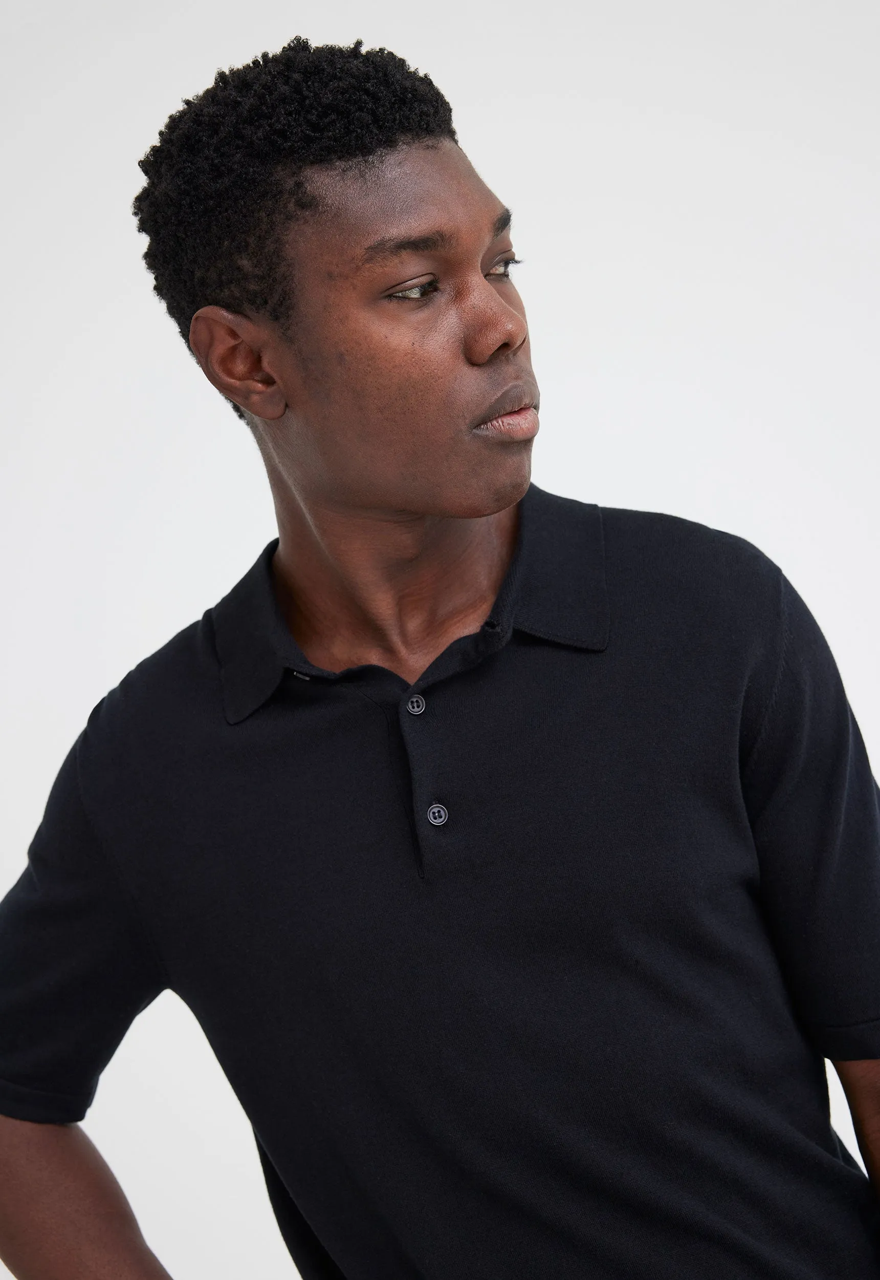 Pointier Knitted Cotton Polo - Black