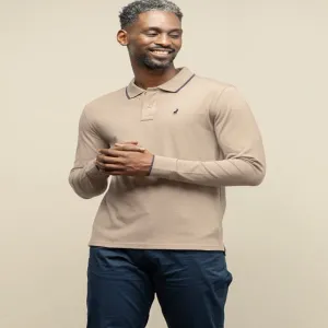 Polo Mens Long Sleeve Essential Pique Golfer Taupe