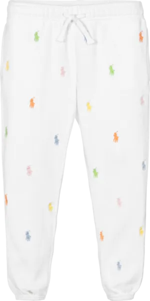 Polo Ralph Lauren White Cotton Multicoloured Polo Player Embroidered Logo Joggers 7 Years