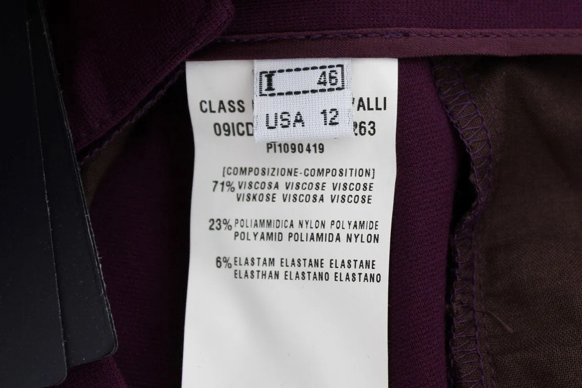 Purple Viscose Blend Slim Fit Dress Pants