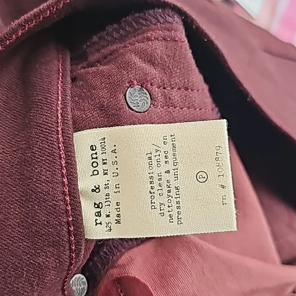 Rag&amp;bone intermix lambskin jeans Burgundy Size 24