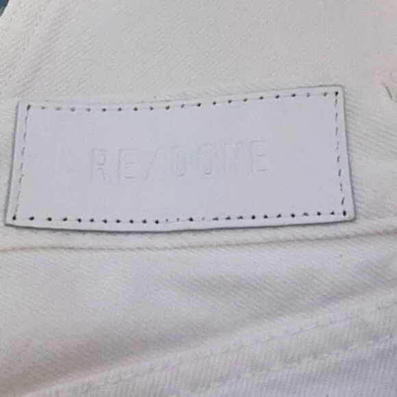 RE/DONE 70s Stove Pipe Straight Leg High Rise Raw Hem Jeans White Button Fly 32