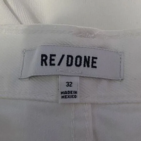 RE/DONE 70s Stove Pipe Straight Leg High Rise Raw Hem Jeans White Button Fly 32