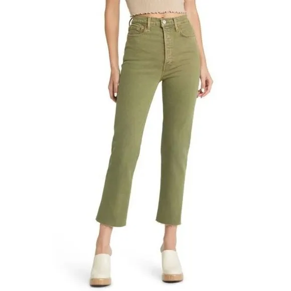 Re/Done 70s High Rise Stove Pipe frayed cropped straight-leg Jeans Button Fly 24