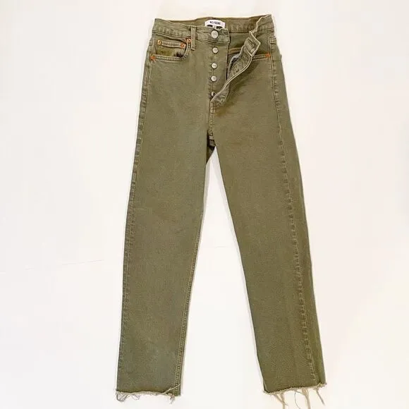 Re/Done 70s High Rise Stove Pipe frayed cropped straight-leg Jeans Button Fly 24