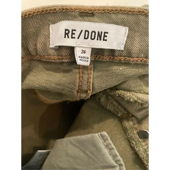 Re/Done 70s High Rise Stove Pipe frayed cropped straight-leg Jeans Button Fly 24