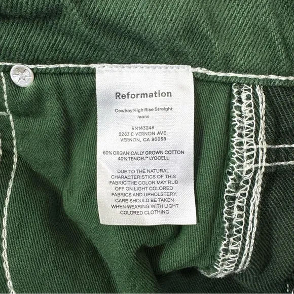 Reformation Cowboy High Rise Straight Jeans Emerald Green Size 27