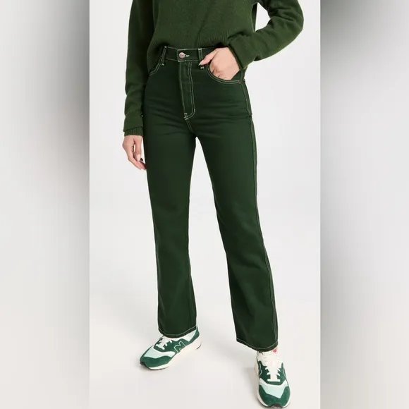 Reformation Cowboy High Rise Straight Jeans Emerald Green Size 27