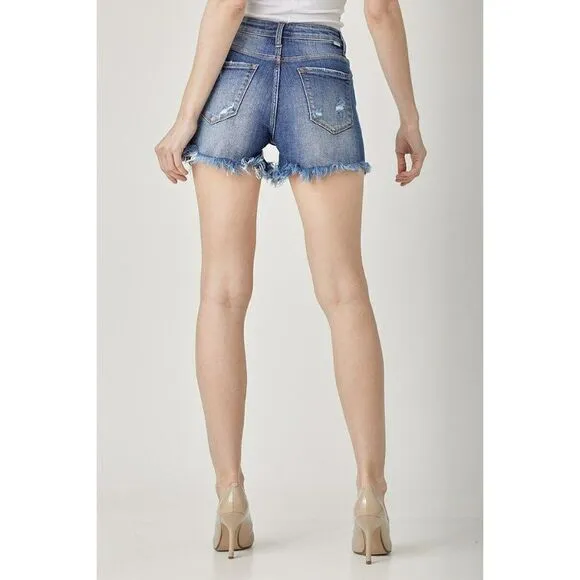 Risen Dark Wash High Rise Rhinestone Diamond Western Shorts S-XL RDS6046