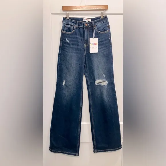 Risen x Freckled Poppy NWT Forget Me Not Distressed Wide Leg Size 7/28 Jeans 👖