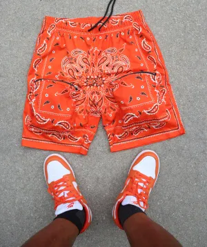 RISKY REWARDS ORANGE BANDANA CARGO POCKET SHORTS