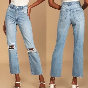 ROLLA’S Women’s High Rise Original Straight Leg Distressed Knee Jeans