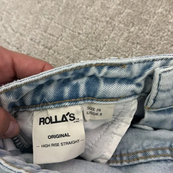 ROLLA’S Women’s High Rise Original Straight Leg Distressed Knee Jeans
