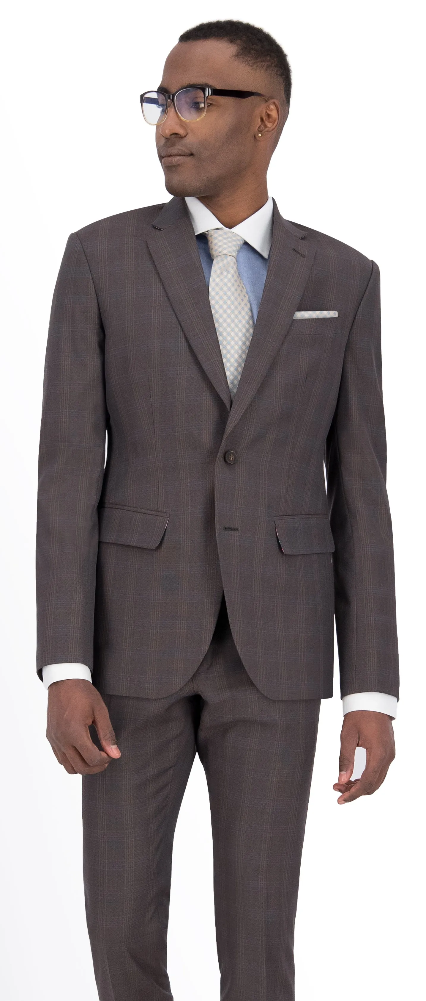 Rust Brown with Orange Check Short Suit