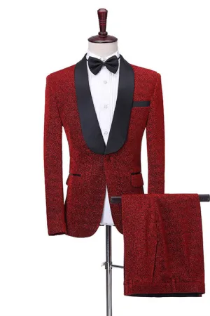 Shiny Red Shawl Lapel One Button Slim Fit Men Suits Online