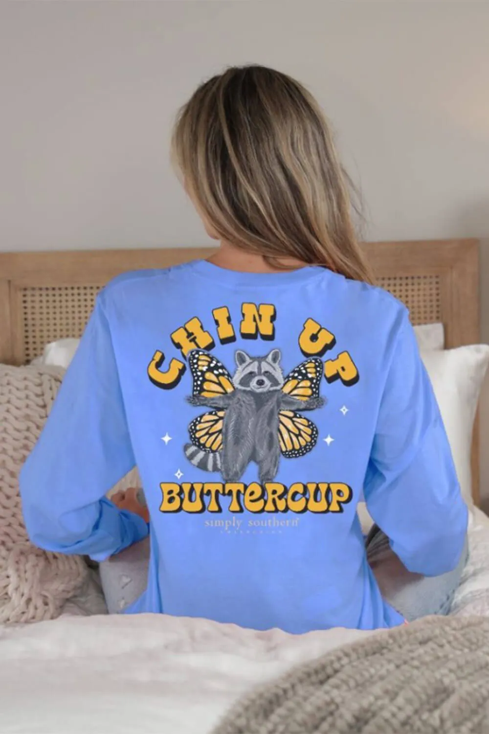Simply Southern Chin Up Butter Cup T-Shirt for Women in Vista Blue | LS-BUTTERCUP-VISTA