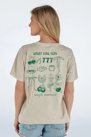 Simply Southern Lucky Girl T-shirt for Women in Washed Ecru | SS-STPATRICKS-WSHECRU