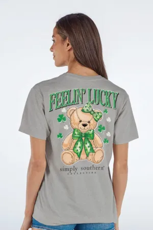 Simply Southern Lucky Teddy T-shirt for Women in Heather Grey | SS-LUCKYTEDDY-STORMHTHR
