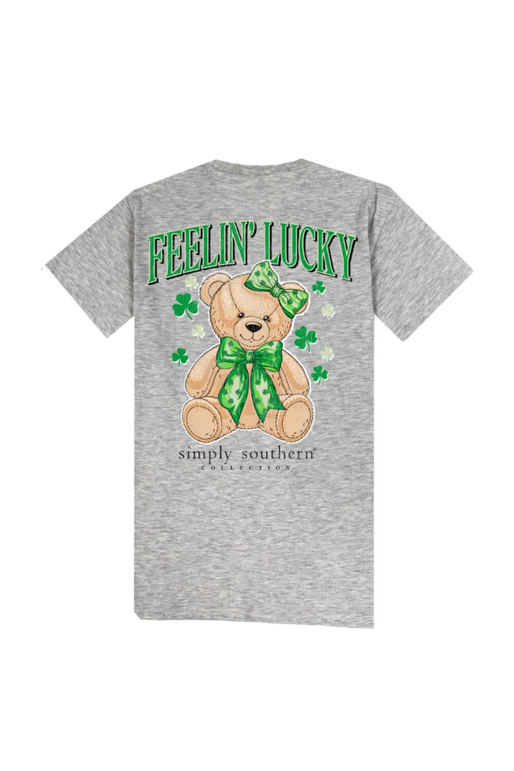 Simply Southern Lucky Teddy T-shirt for Women in Heather Grey | SS-LUCKYTEDDY-STORMHTHR