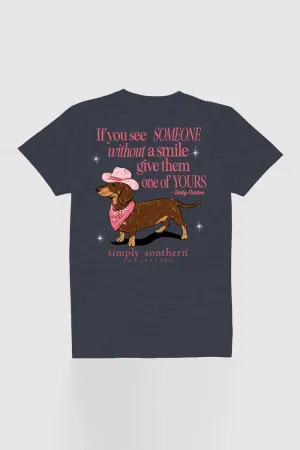 Simply Southern Plus Size Dachshund Smile T-Shirt for Women in Heather Navy | EXT-SS-SMILE-HTHRNVY