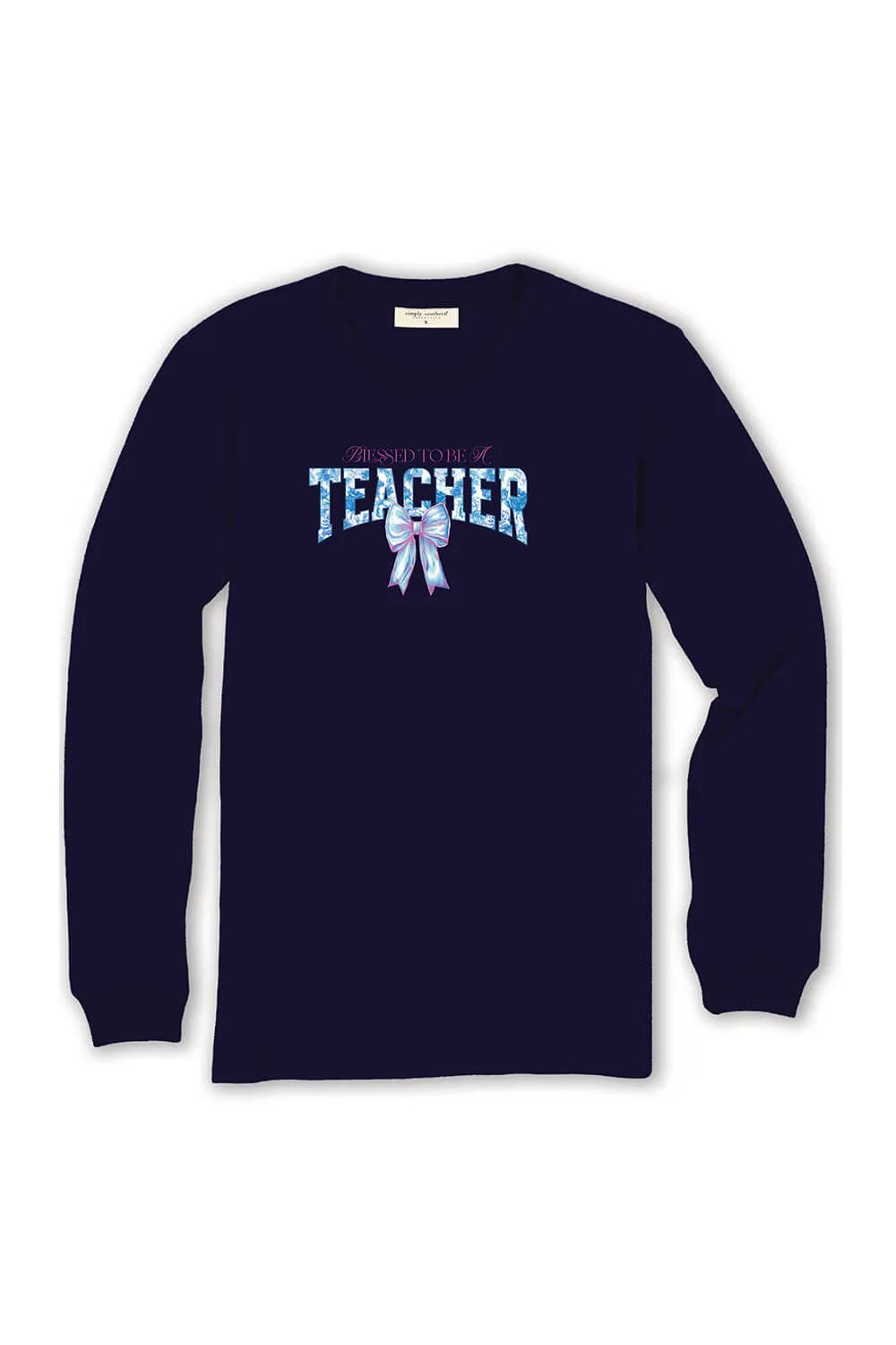 Simply Southern Plus Size Long Sleeve Blessed Teacher T-Shirt for Women in Eclipse | EXT-LS-TEACHER-ECLIPSE