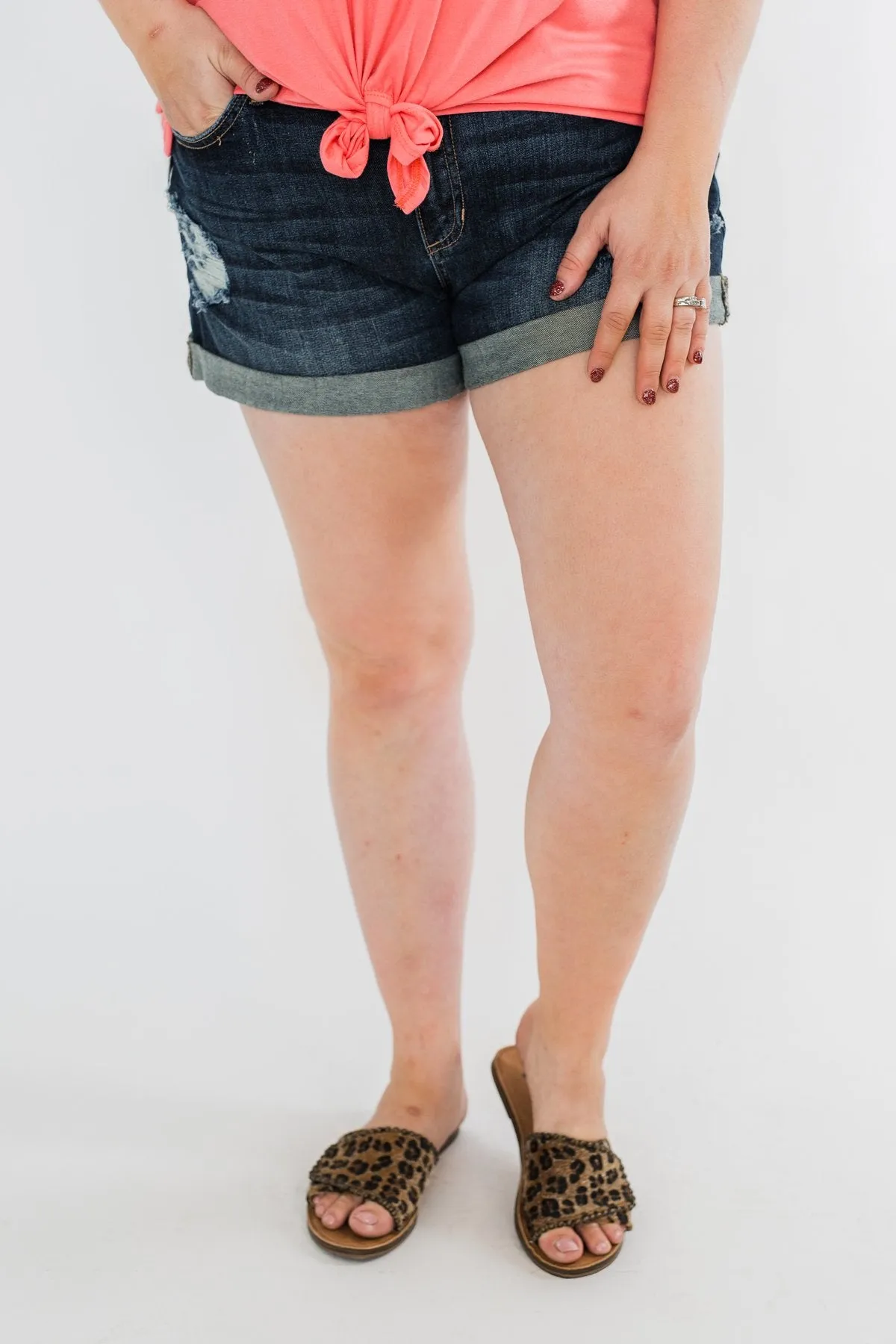 Sneak Peek Distressed Shorts- Emery Wash