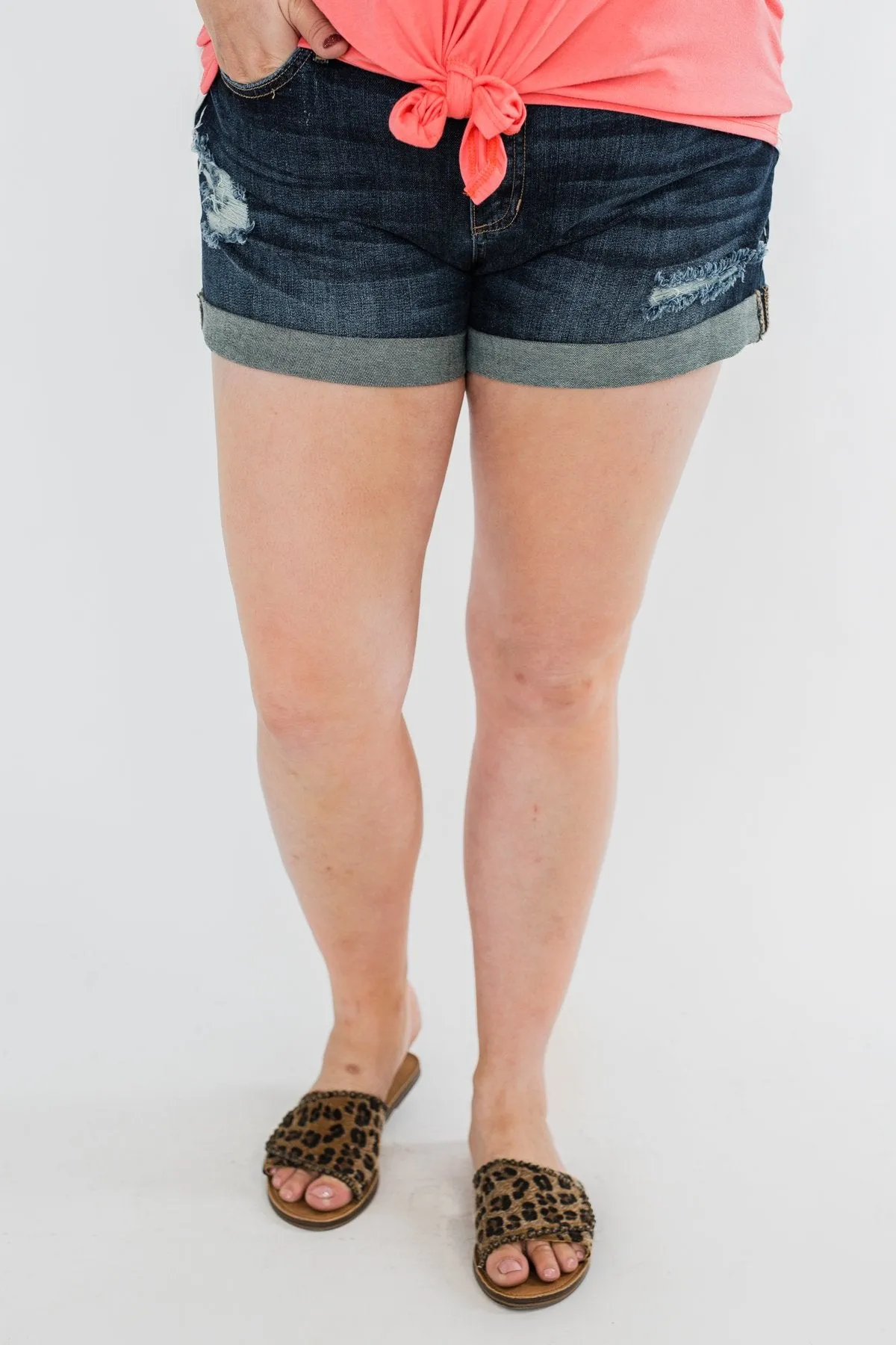 Sneak Peek Distressed Shorts- Emery Wash