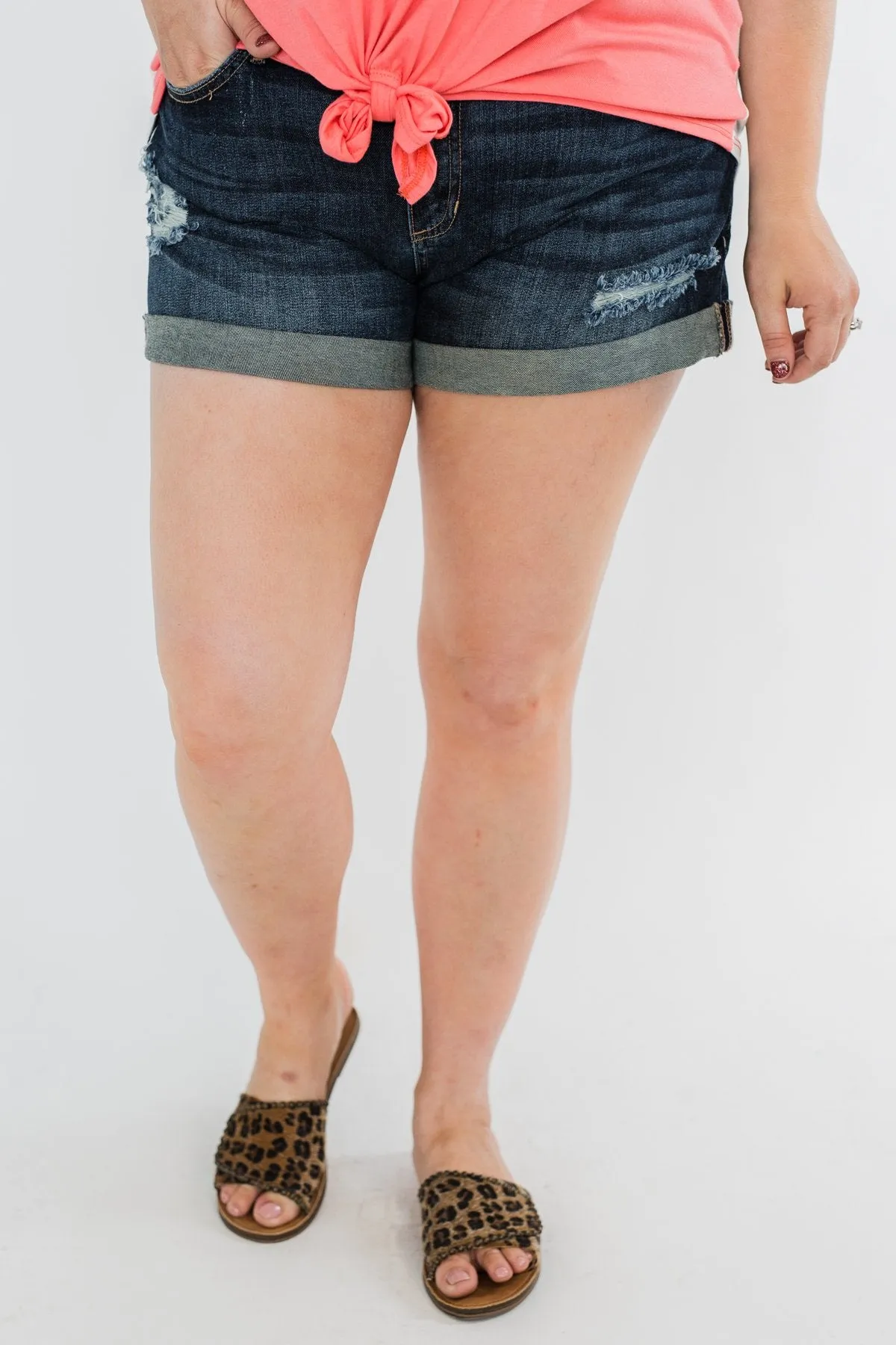 Sneak Peek Distressed Shorts- Emery Wash