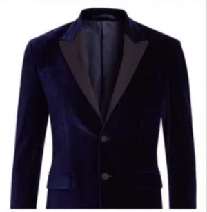 Space Blue Plain Velvet Jacket