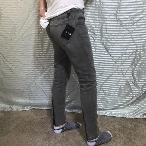 Split Clothing Gray Skinny Jeans Flooded Zipper