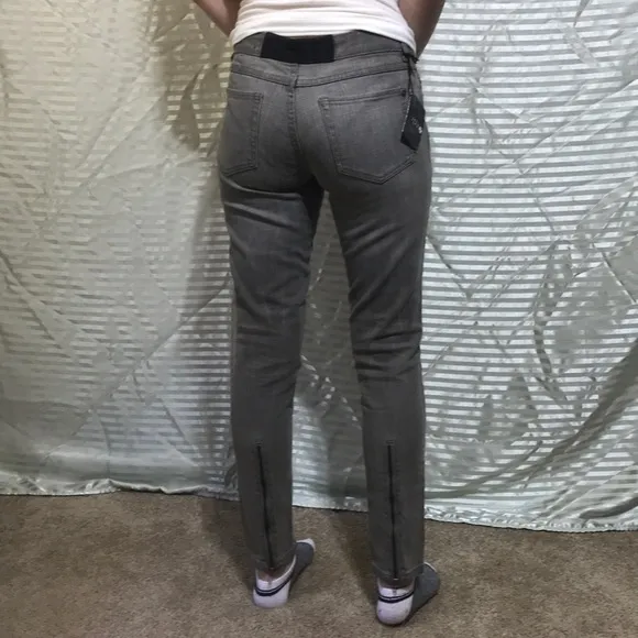 Split Clothing Gray Skinny Jeans Flooded Zipper