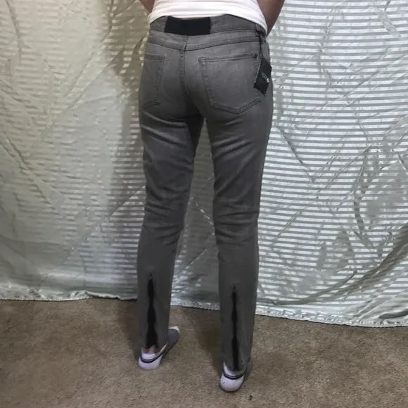 Split Clothing Gray Skinny Jeans Flooded Zipper