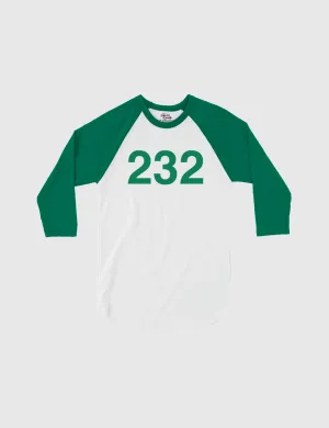 Squid Game: The Challenge Player Raglan Shirt [White/Kelly] - Player 232
