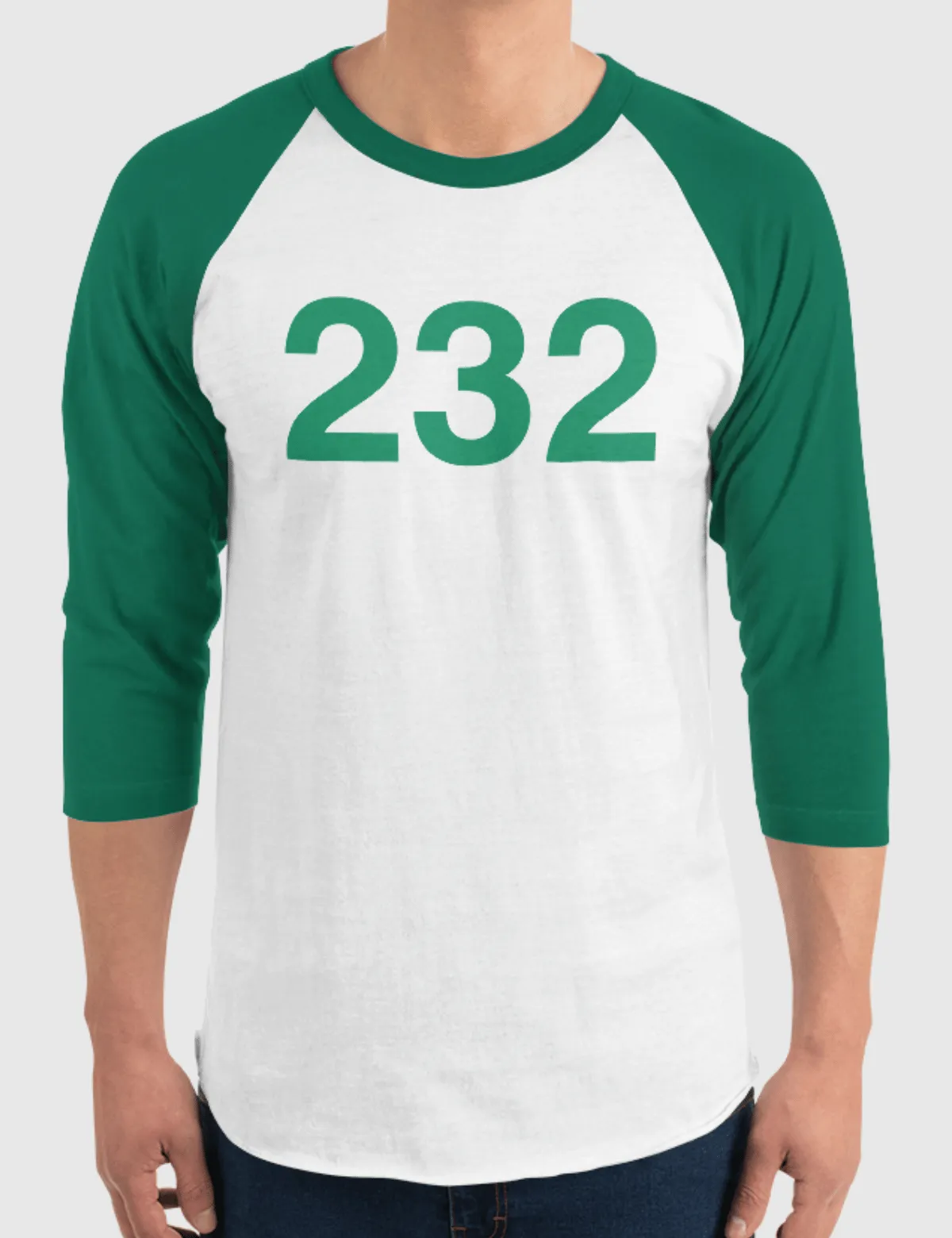 Squid Game: The Challenge Player Raglan Shirt [White/Kelly] - Player 232