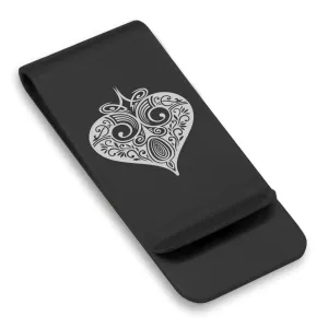 Stainless Steel Vintage Heart Suit Classic Slim Money Clip