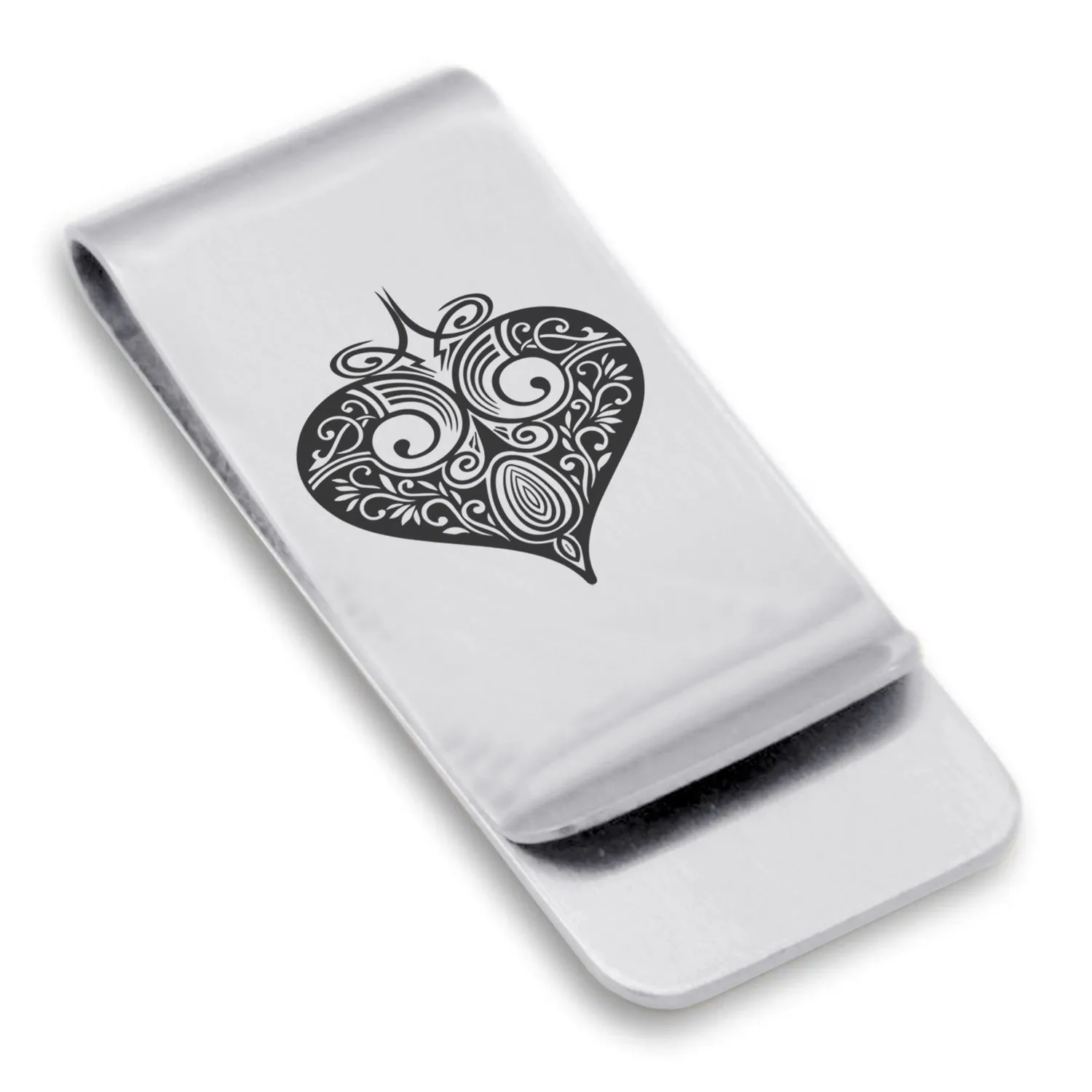 Stainless Steel Vintage Heart Suit Classic Slim Money Clip
